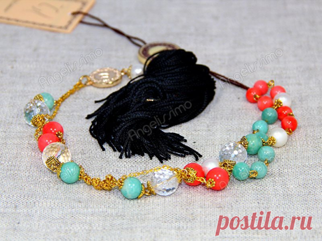 Подвеска "Кисть" из амазонита, коралла и других натуральных камней от BRimar