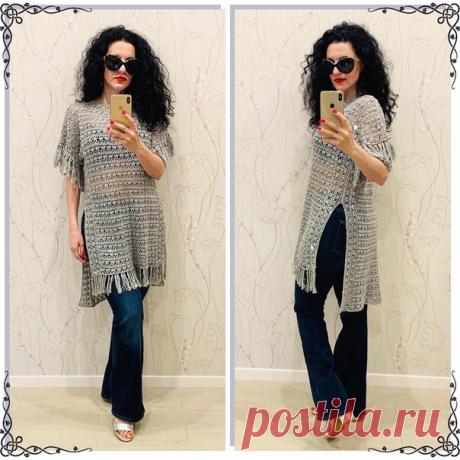 Добрый день 
Туника «Белые ночи»
Связана крючком из итальянского хлопка с пайетками 400/100
Размер 44/46 оверсайз
Крючок тулип #2
Расход пряжи 400гр
Схему узора прилагаю
Дизайнер и модель Манукян Гаянэ
Заранее благодарю за публикацию