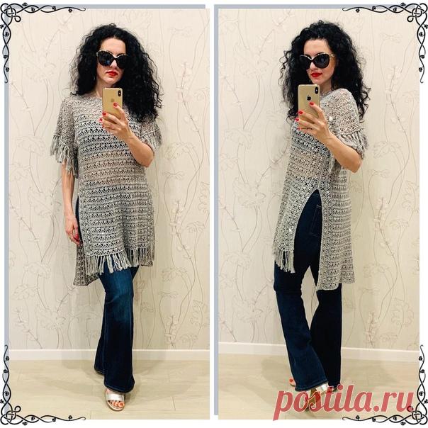 Добрый день 
Туника «Белые ночи»
Связана крючком из итальянского хлопка с пайетками 400/100
Размер 44/46 оверсайз
Крючок тулип #2
Расход пряжи 400гр
Схему узора прилагаю
Дизайнер и модель Манукян Гаянэ
Заранее благодарю за публикацию