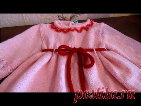 Вязание спицами. Розовое платьице для внучки + поздравление с 8 Марта