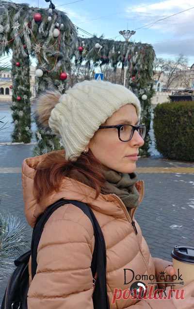 Простая женская зимняя шапка спицами - Домовёнок-Арт