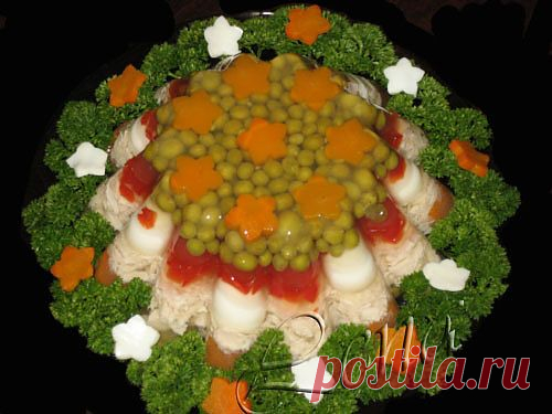 Заливное из курицы с овощами