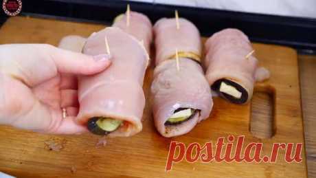 Супер вкусные рулетики из курицы и баклажана!
