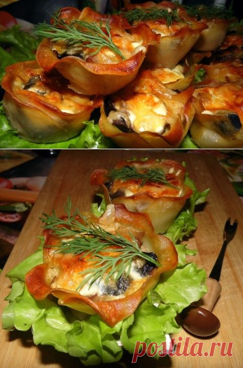 Картофельные корзиночки с мясом и грибами