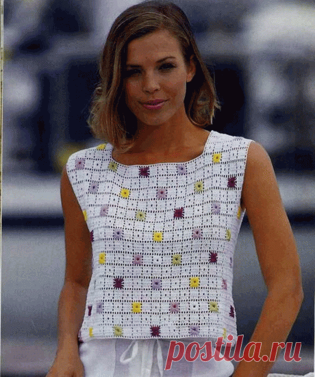 МОИ ПЕТЕЛЬКИ: Топ "Сияющий белый с цветными вкраплениями"