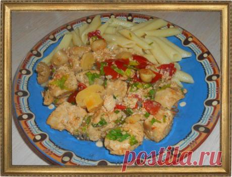 РАГУ ИЗ КУРИЦЫ С МАРИНОВАННЫМИ ТОМАТАМИ.
