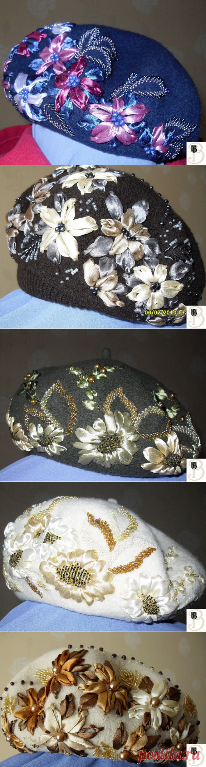 beautiful berets with bead embroidery patterns - crafts ideas - crafts for kids