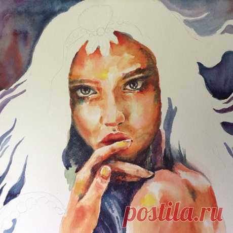 The start of a new piece! #watercolor#art#painting#eyes#makeart#water#newwork#wip#stare#goddess#waterwitch