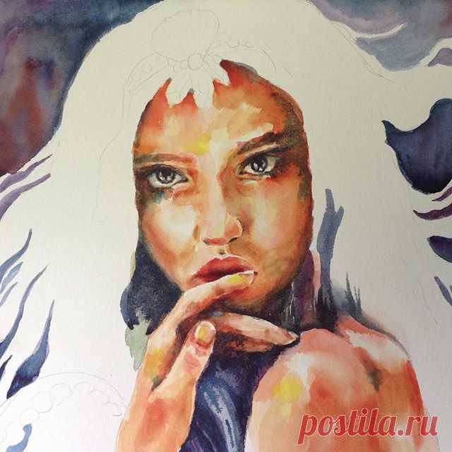 The start of a new piece! #watercolor#art#painting#eyes#makeart#water#newwork#wip#stare#goddess#waterwitch