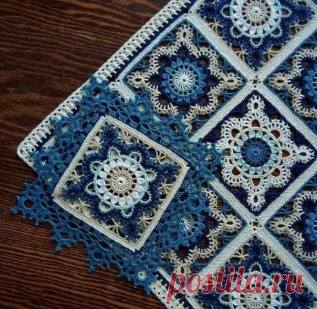 Красивый квадратный мотив крючком - схема, описание, фото и мк Красивый и простой квадратный мотив крючком - подходит для пледа, жилетки, скатерти или салфетки. Подробное описание и фото.