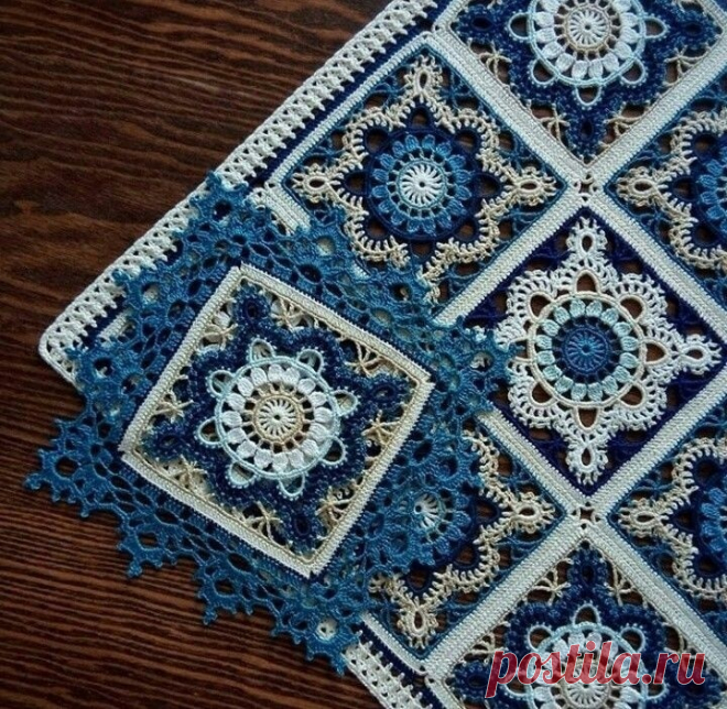 Красивый квадратный мотив крючком - схема, описание, фото и мк Красивый и простой квадратный мотив крючком - подходит для пледа, жилетки, скатерти или салфетки. Подробное описание и фото.