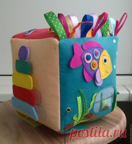 Купить Развивающий куб из фетра - синий, развивающий кубик, кубик для детей, кубик из фетра