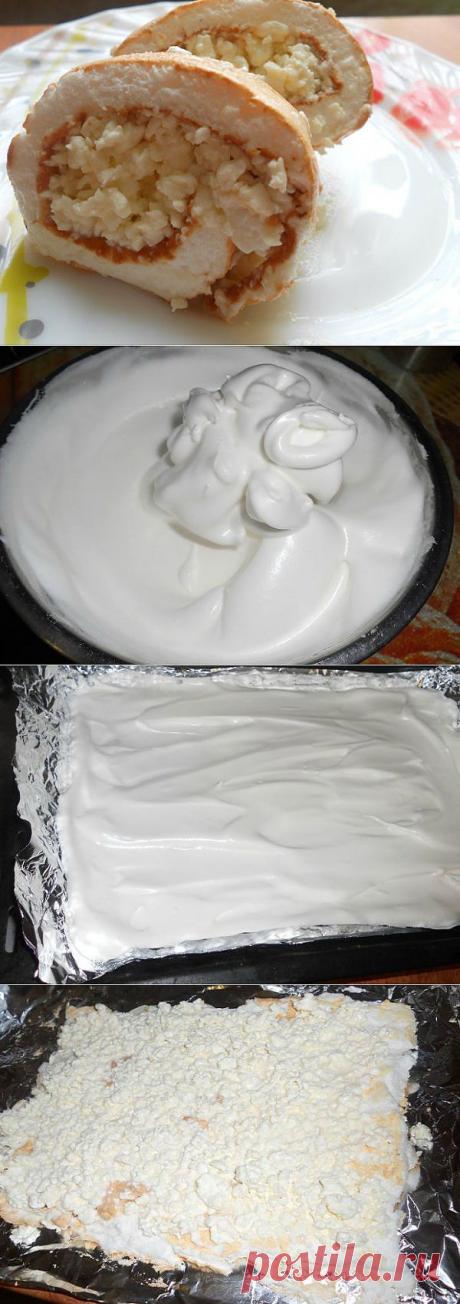 Рулет меренговый с творогом - Простые рецепты Овкусе.ру