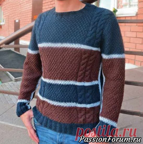 Мужской свитер с декоративной обвязкой. Описание - запись пользователя Светка Соколова (Светлана) в сообществе Вязание спицами в категории Вязание спицами для начинающих