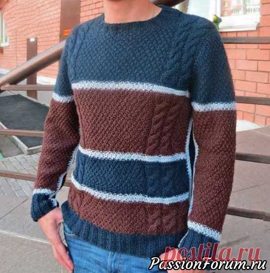 Мужской свитер с декоративной обвязкой. Описание - запись пользователя Светка Соколова (Светлана) в сообществе Вязание спицами в категории Вязание спицами для начинающих