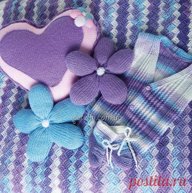 Комплект для новорожденного (пинетки, жилетка, плед). Описание, схемы