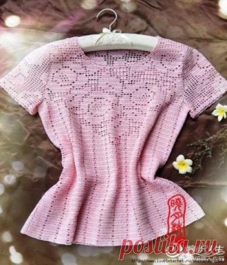 Топ с кокеткой в филейные розы. Крючком. Схемы. / knittingideas.ru