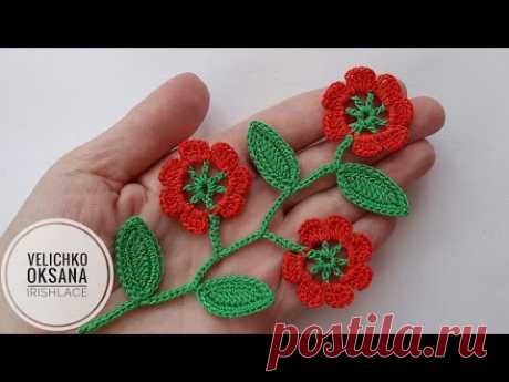 Веточка из листьев и цветов для ирландского кружева крючком. Irish lace.