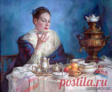 купчиха у самовара . бумага, пастель 80-90см 2003