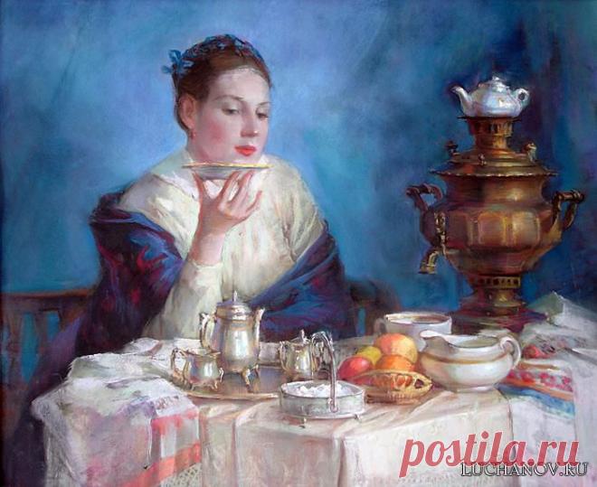 купчиха у самовара . бумага, пастель 80-90см 2003