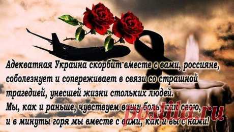 Украинская поэтесса Ирина Самарина прислала нам свои соболезнования и стихотворение в память о погибших вчера в авиакатастрофе
Воскресенье, 01 Ноября 2015 г.

Это цитата сообщения Юрий_Дуданов Оригинальное сообщение
Украинская поэтесса Ирина Самарина прислала нам свои соболезнования и стихотворение в память о погибших вчера в авиакатастрофе

Адекватная Украина скорбит вместе с вами, россияне, соболезнует и сопереживает в связи со страшной трагедией, унесшей жизни стольких людей.