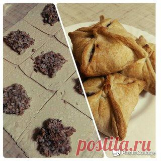 КОНВЕРТИКИ ИЗ СЛОЕНОГО ТЕСТА С РИСОМ И РЫБОЙ. Автор фото-рецепта Евгения Рейм. Для приготовления этого рецепта используется постное слоеное тесто (например т/марка 