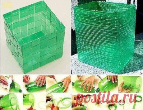 Интересный способ - плетение корзины из пластиковой бутылки