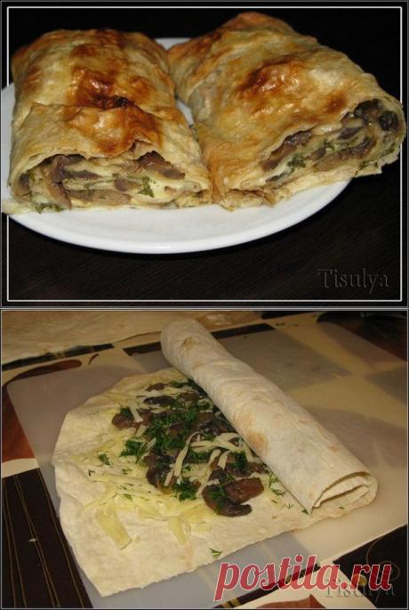 Очень вкусный грибной рулет из лаваша