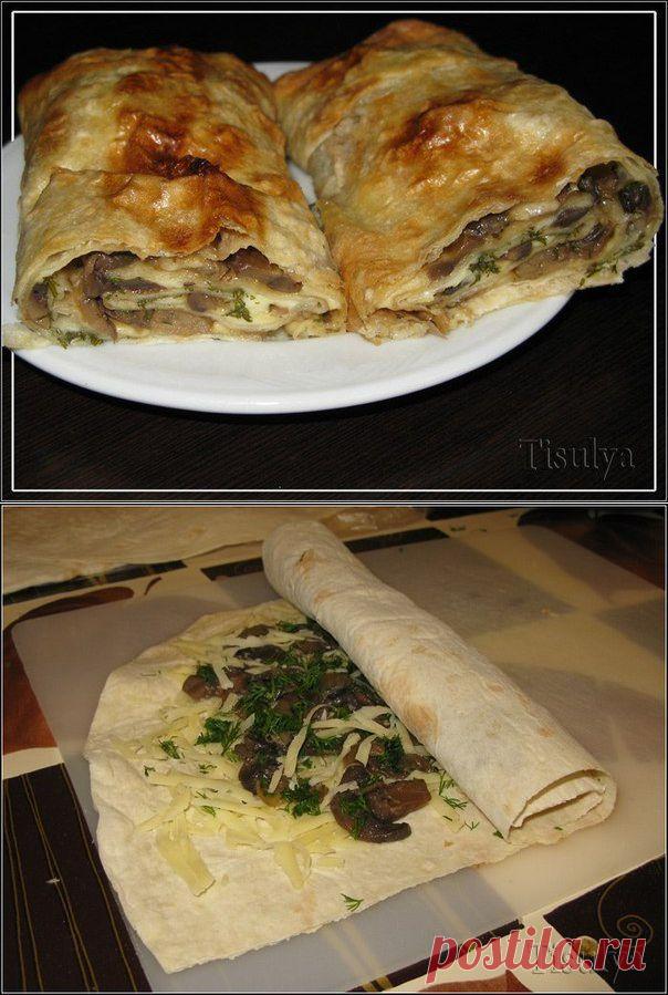 Очень вкусный грибной рулет из лаваша