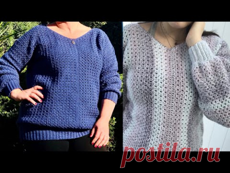 Two by Two V-Neck Pullover Sweater Crochet Tutorial RIGHT HANDED