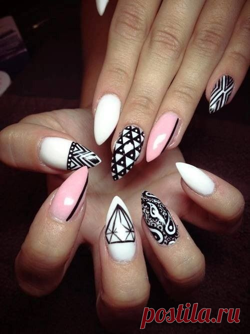 claw nails pink white black | nails and pedicures