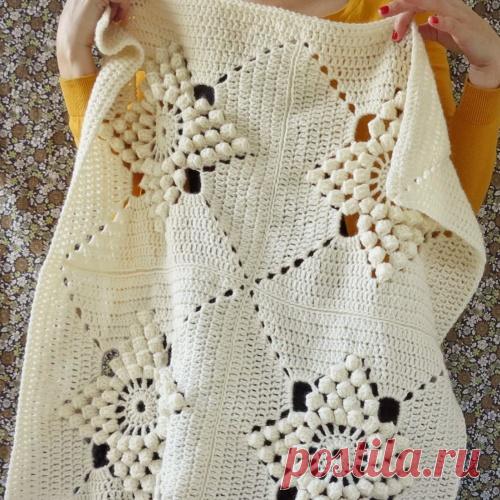 Красивый мотив крючком для пледа и подушки. Схема + описание