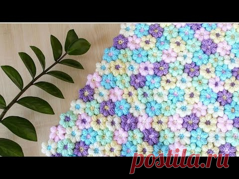Цветочный плед крючком || Как соединить отдельно связанные цветки крючком || Плед цветочная поляна