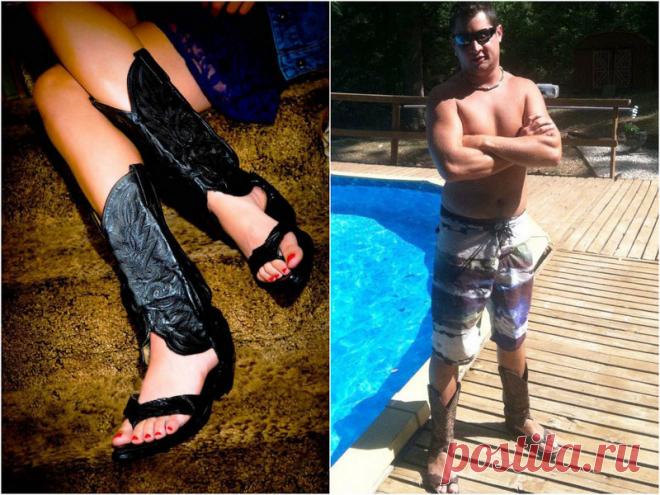 Последний писк моды: ковбойские сандалии | Чёрт побери Казалось бы, что может быть хуже летних кружевных сапог, но нет, это еще не предел — беспощадная мода добралась и до ковбойских сапог. После того, как над обувью поглумились дизайнеры, они превратились в сандалии с голенищем. Модники уже вовсю делятся снимками в модных штиблетах.