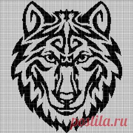 Схема вышивки крестом силуэт головы племенного волка в pdf