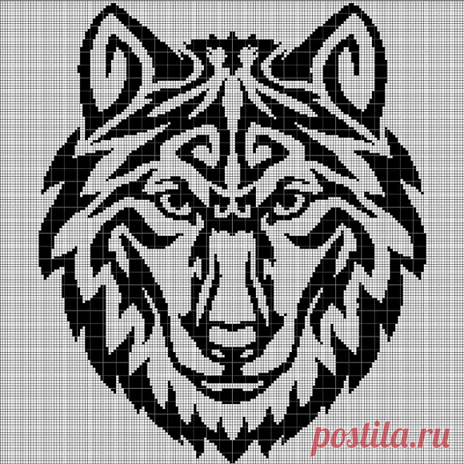 Схема вышивки крестом силуэт головы племенного волка в pdf