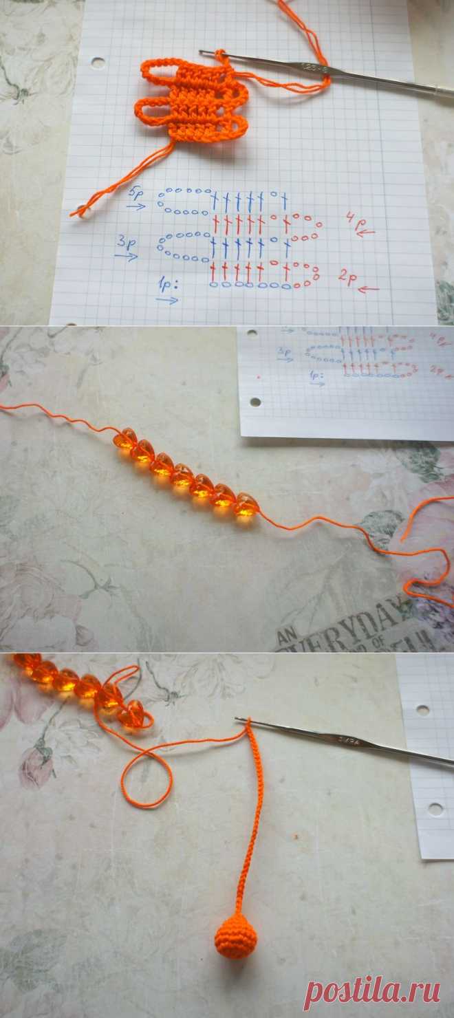 Вязаные шторы на дверь "Оранжевые сердца". Мастер-класс | Уютный домик