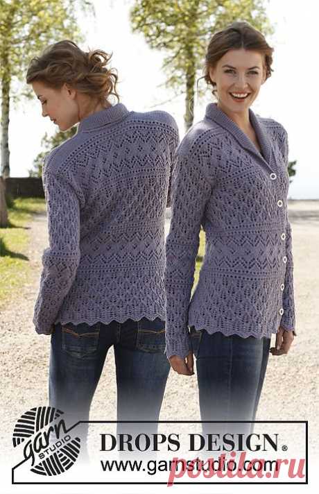 DROPS jakke med talje i ”Karisma” med hulmønster og sjalskrave. Str XS - XXXL ~ DROPS Design
