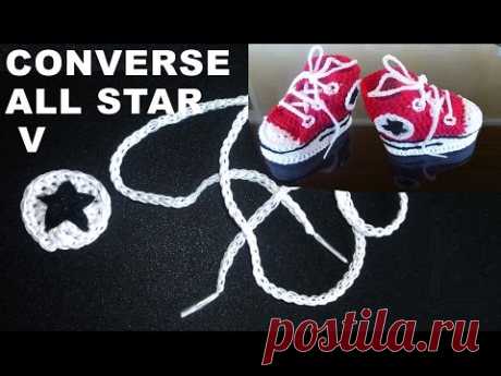 Модные пинетки- кеды  Converse All Star для новорожденного Часть V / Вяжем шнурки и звездочку