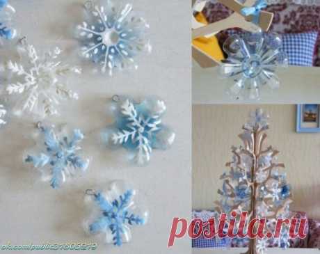 Снежинки из пластиковых бутылок