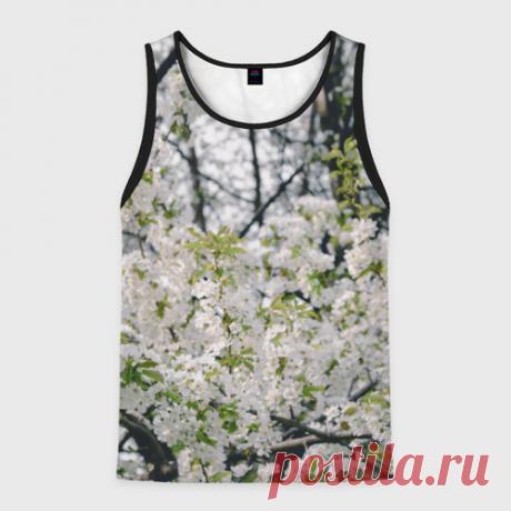 Мужская майка 3D Цветущая вишня, фото Майка 3D изготовлена из гладкой, тактильно приятной синтетической ткани