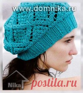 Бирюзовая шапочка вязание спицами