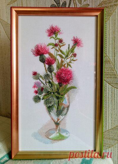 схема для вышивки крестом натюрморта Осот в бокале
