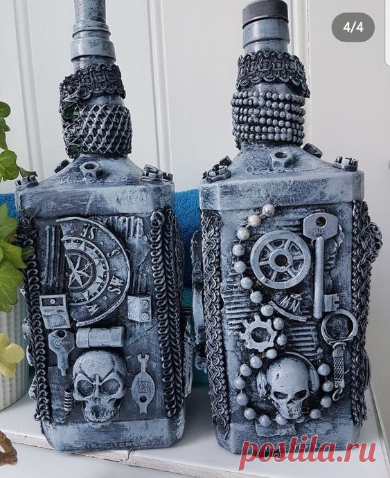 Steampunk recycled Jack Daniels bottles