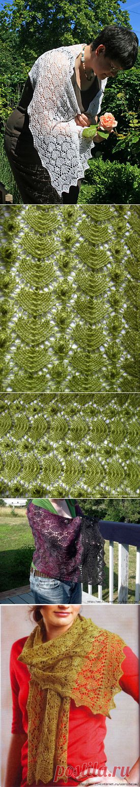 Цитата: Ажурный шарф "Павлиньи хвосты и листья"(Peacock Tail and Leaf Scarf)!