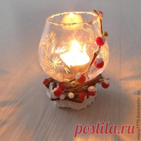 Делаем зимний подсвечник