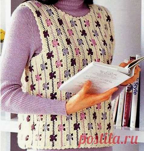 Жилет, многоцветное вязание крючком. Схема