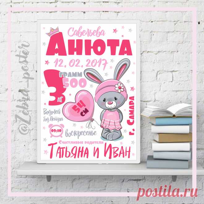 Метрика для девочки. Для заказа пришли в директ, либо в сообщения группы вк (ссылка в описании) данные о ребенке. Готовую работу отправляю в электронном виде. По умолчанию размер А3, jpeg.
