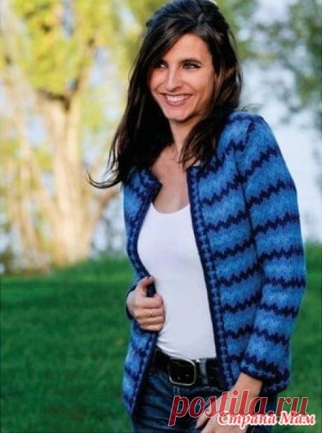 Синий жакет с жаккардовым узором