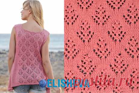 Удлинённый топ с ажурным узором на спине от Drops Design вязаный спицами | Блог elisheva.ru